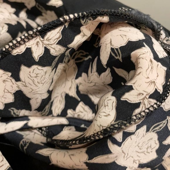 VINTAGE Black Cream Floral Print Shoulder Pad Jacket Blouse Large - Picture 6 of 15